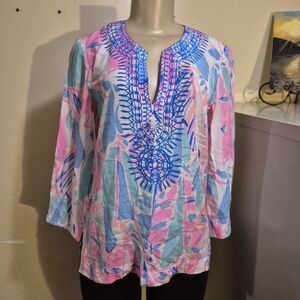 Lilly Pulitzer Silk Abstract Watercolor Tunic XS